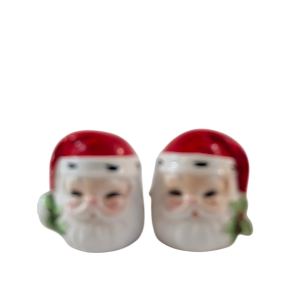 Vintage Inarco Santa Claus Salt and Pepper Shakers Winking Red Hat Ceramic Set